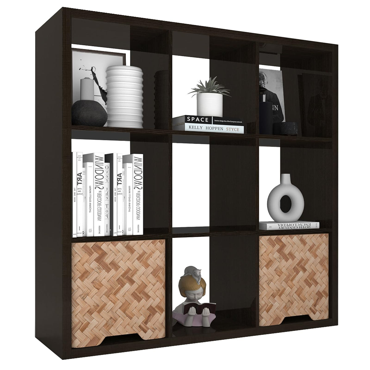 Endearing Limons【2026 Wooden Thick Border 9 Cube Shelf Storage Organizer with Anti-Tipping Kits + Reversible Open Back Bookcase (11 x 11 Unit Cell Chocolate)