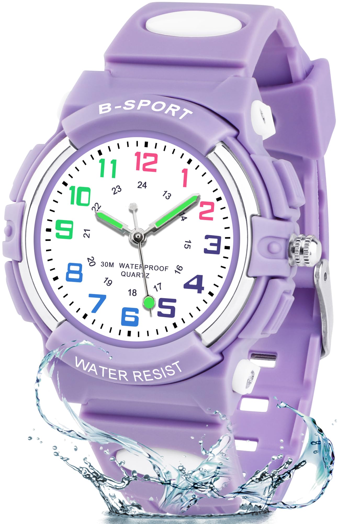 GUUMUXIN Kids Watch for Girls, Analog Wrist Watches for Kid, Waterproof Outdoor Sports Watch Rubber for Girls and Boys 5-16 Years, Purple