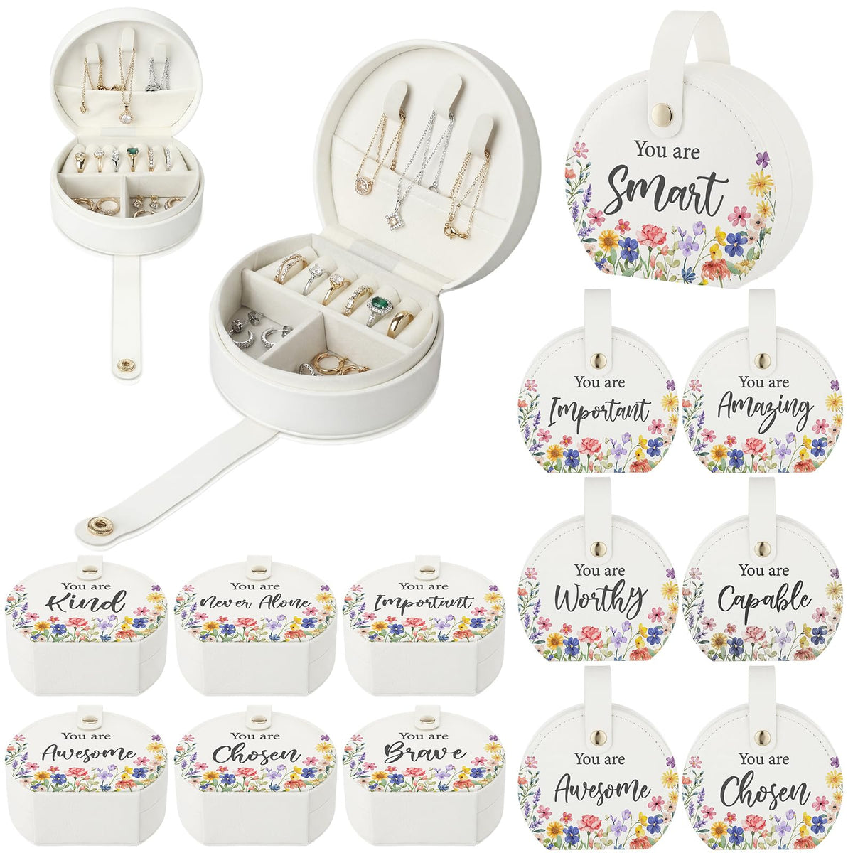 Yinkin 10pcs Mini Travel Jewelry Box Bulk: Inspirational Gifts for Women - Mother's Day, Teacher's Day, Nurses' Week - Multicolor PU Leather Case for Rings, Earrings, Necklaces, Pendants, Bracelets