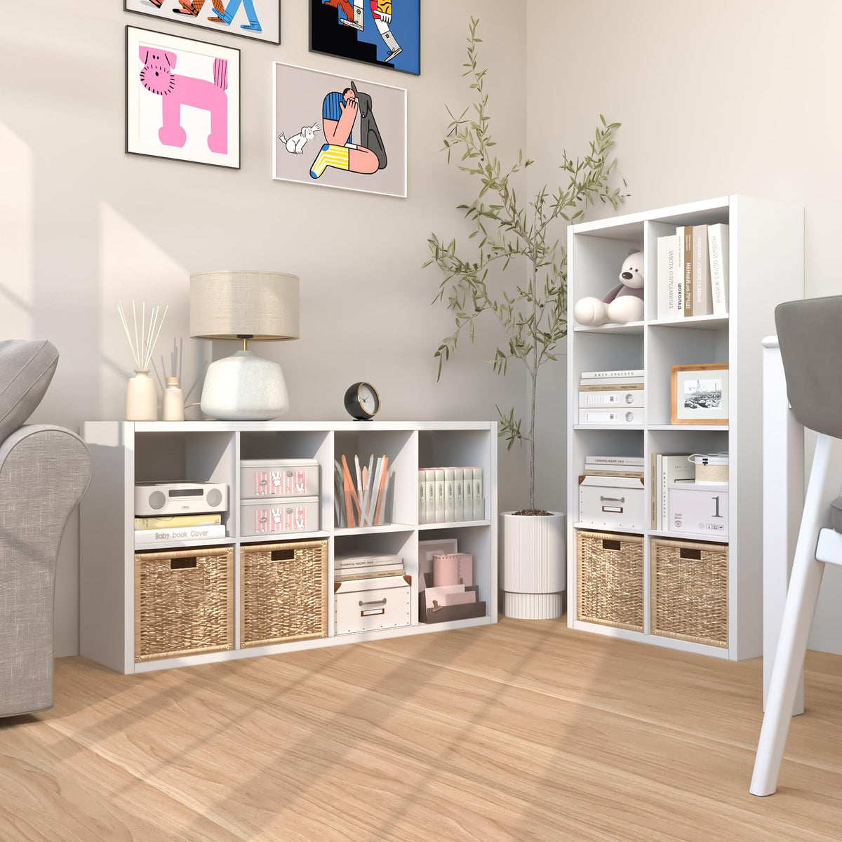 Endearing Limons【2026 Wooden Thick Border 8 Cube Shelf Storage Organizer with Anti-Tipping Kits + Reversible Open Back Bookcase (11 x 11 Unit Cell White)