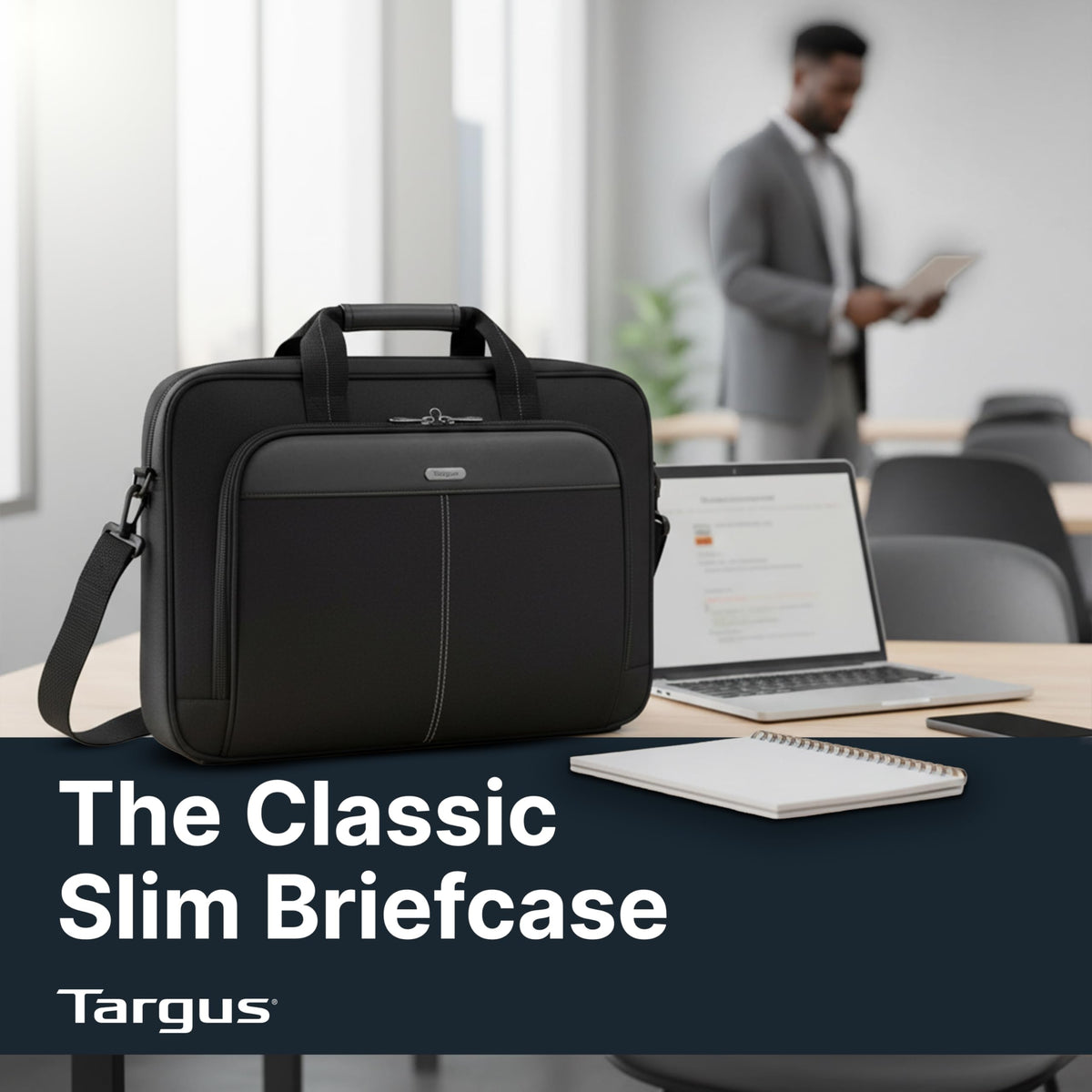 Targus 15-16 Inch Slim Lightweight Laptop Briefcase, Black - Messenger and Shoulder Bag with Padded Compartment and Trolley Strap for 16" Laptops (TCT027US)
