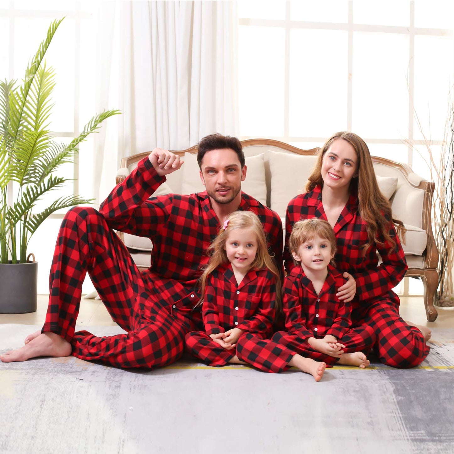 CARETOO Matching Family Pajamas Sets Long Sleeve Christmas Reindeer Plaid Pjs Striped Kids Holiday Sleepwear Homewear (Red, Medium/Women's)