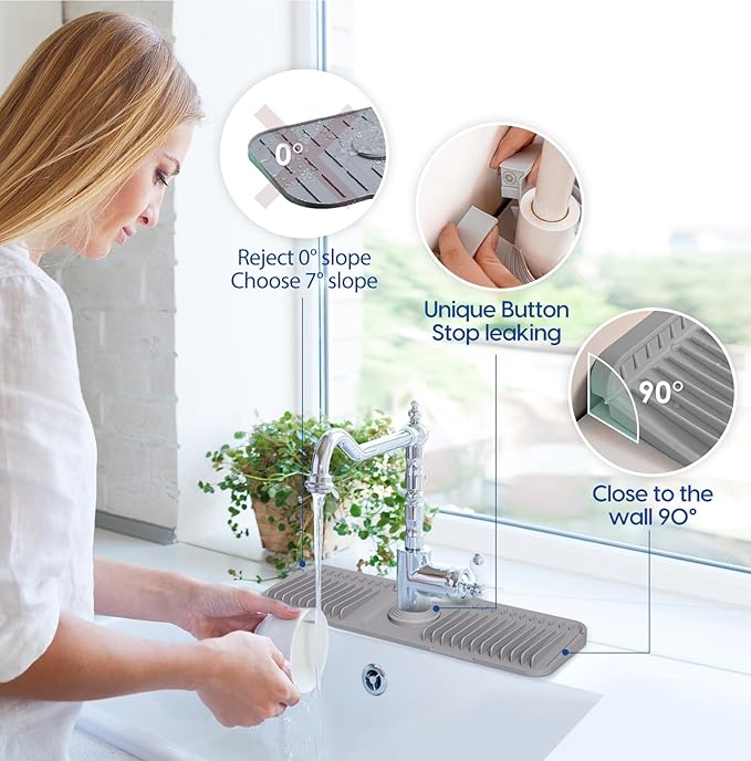 17.7 Inch Silicone Faucet Mat for Kitchen Sink Splash Guard