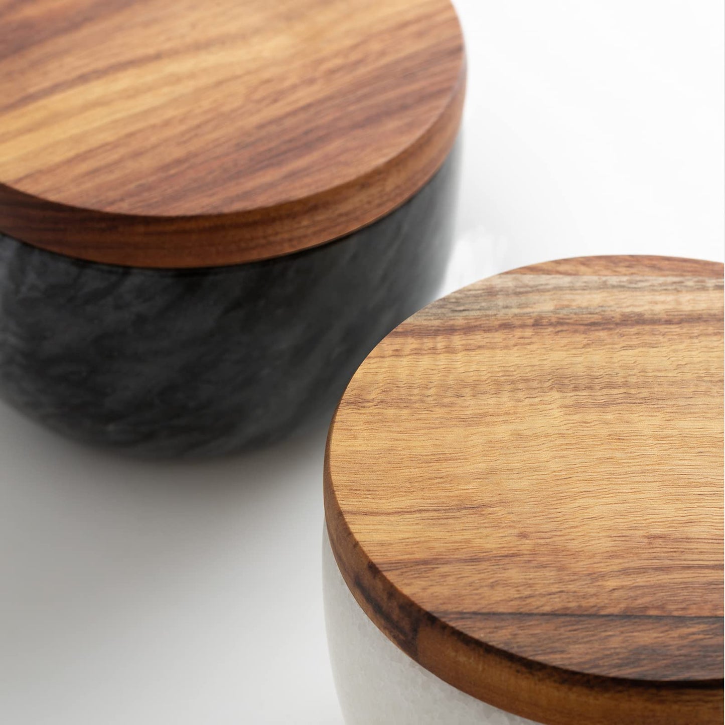 jalz jalz Marble Salt Cellar Pinch Pot - Heavy Non-Slip Salt Bowl with Acacia Wood Cover and Spoon - 10oz Capacity Spice Storage Natural Marble Salt Box with Sustainable Acacia Lid