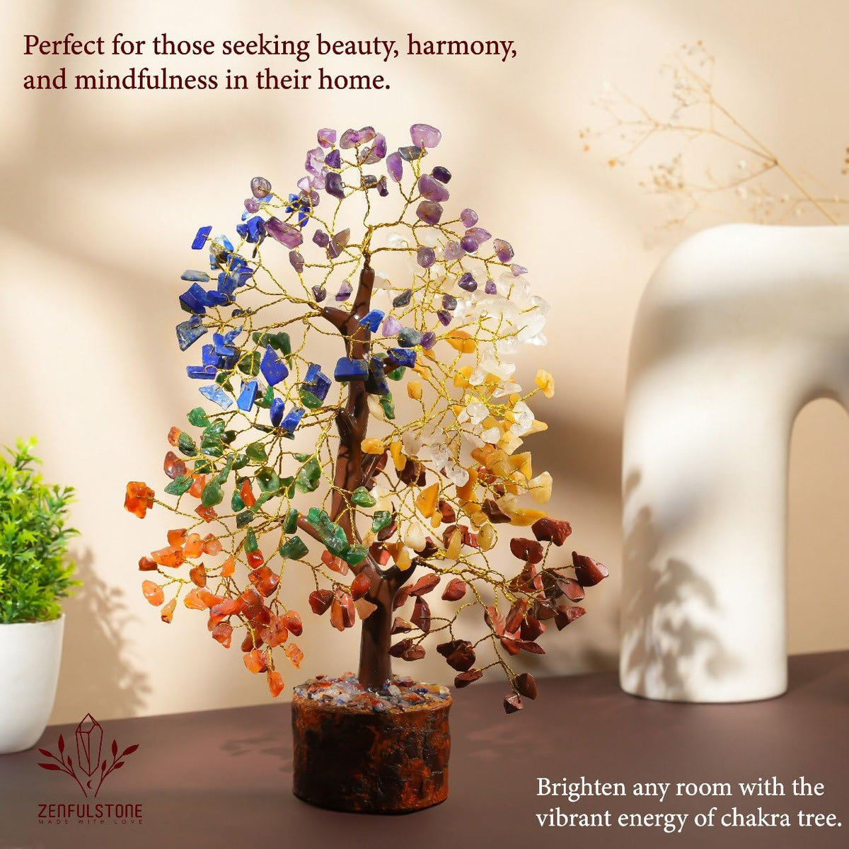 7 Chakra tree of life Crystal Healing Money Tree for Home Living Decor, Office Desk Decor | Handmade Feng Shui Bonsai for Positive Energy, Wealth & Good Luck | Birthday Gifts for Men, Women, Mom