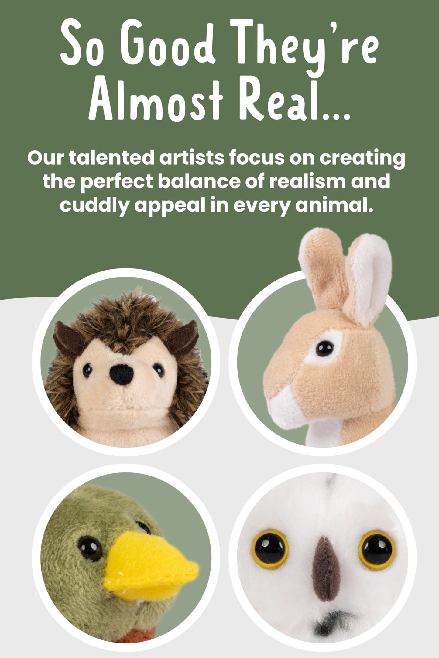 Living Nature Wildlife Buddies, 6 x Realistic Mini Cuddly Woodland Toys, Naturli Eco-Friendly Plushies, 9cm