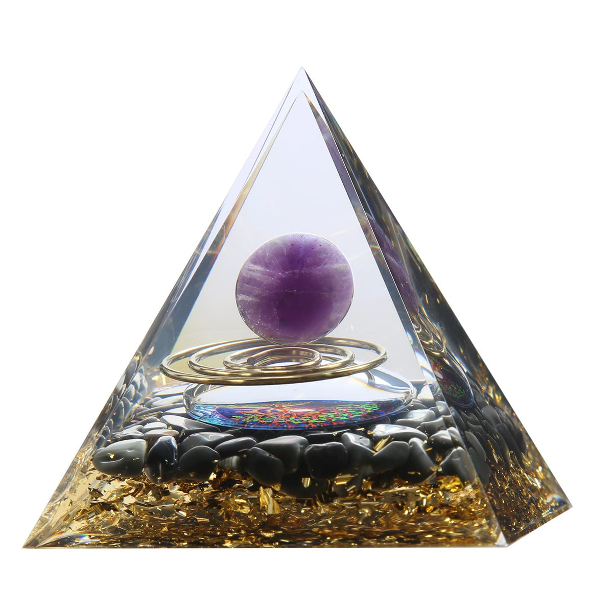 Orgone Pyramid - Positive Energy Source for Meditation, Stress Relief, Wealth Attraction | Crystal Pyramid Orgonite with Protection Crystals | Ideal Energy Generator & Stylish Room Decor