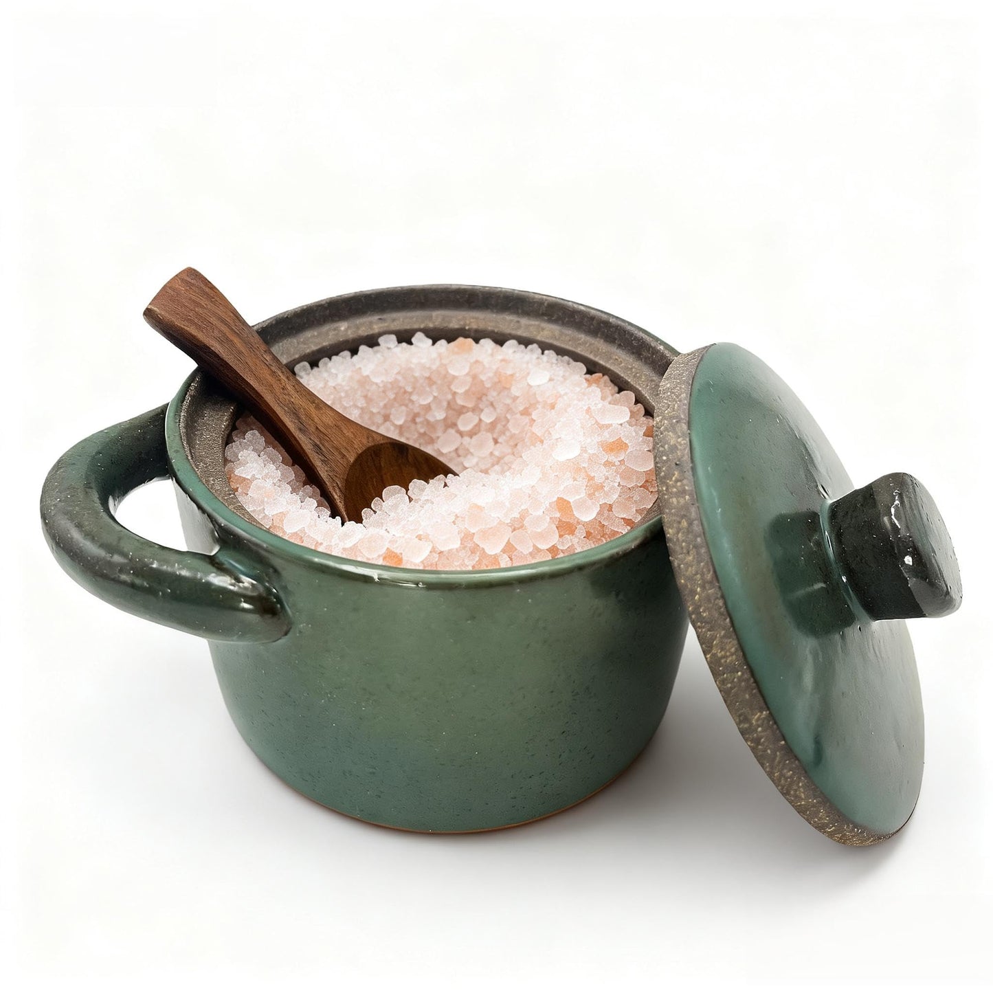 Vziokk Speckled Ceramic Salt Cellar with Lid, Countertop Salt Container, Sugar Bowl, Heavyweight Spices Jar, Rustic Farmhouse Salt Pepper for Storage Powde, Sugar, Salt (Green)