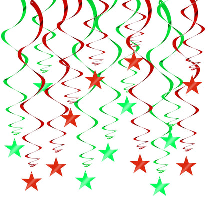 BEISHIDA Red Green Star Hanging Swirl Christmas Decorations Ceiling Hanging Party Supplies for Christmas Birthday Wedding Decorations, Pack of 15