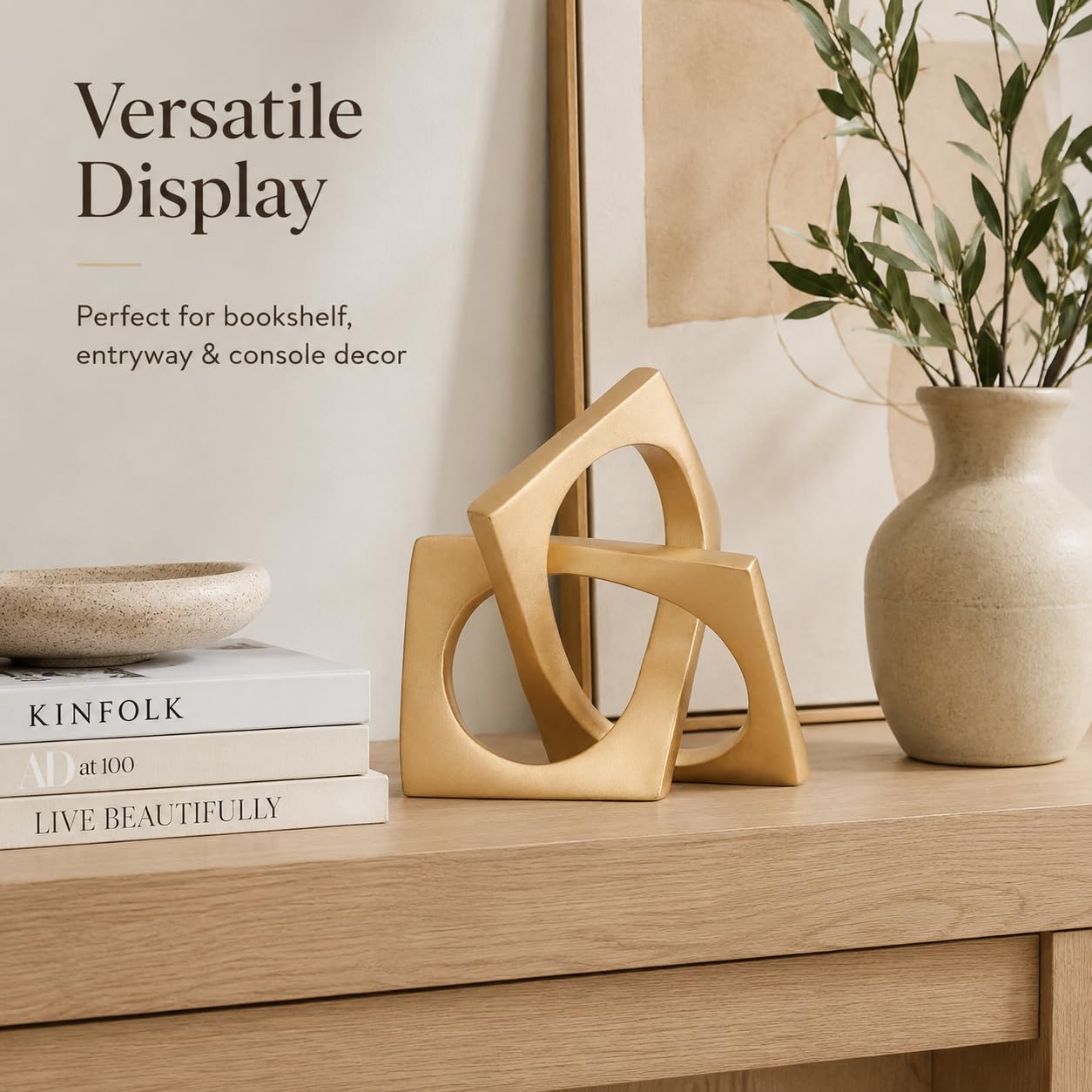 XMGZQ Gold Knot Statue for Coffee Table Centerpiece Decor,Modern Abstract Art Geometric Sculpture and Figurines, Home Decor Accent,Cube Knick Knacks for Shelves,Bookshelf,Entryway,Floating