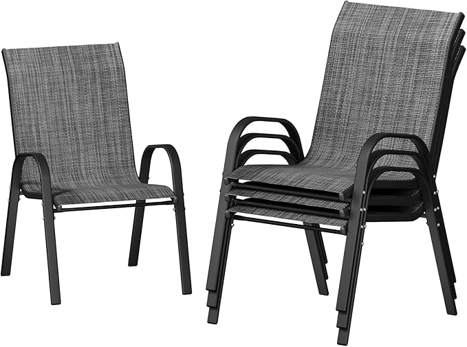 UDPATIO Patio Chairs Set of 4, Stackable Outdoor Dining Chairs with High Back, Textilene Fabric Breathable Outdoor Chair All Weather, 350LBS Capacity for Garden, Backyard (Dark Grey)