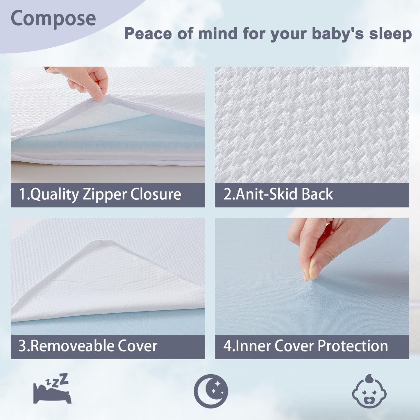 Lisara Pack and Play Mattress, 38 x 26 Pack N Play Mattress for Babies and Toddlers, Dual Sided Gel Memory Foam Waterproof, Removable and Breathable Ice Silk Cover