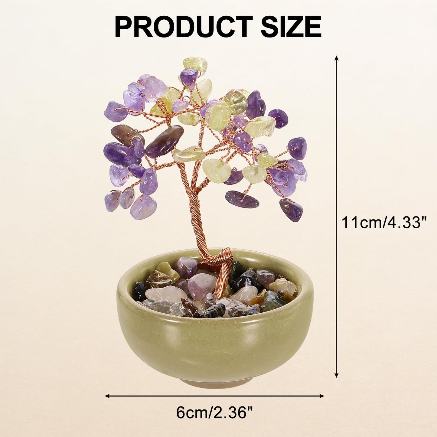 MECCANIXITY 7 Chakra Crystal Tree of Life, Natural Amethyst & Citrine Gemstone Tree Handmade Feng Shui Bonsai with Agate Base for Positive Energy, Good Luck, Home Office Decor (4 x 2.4 Inch)