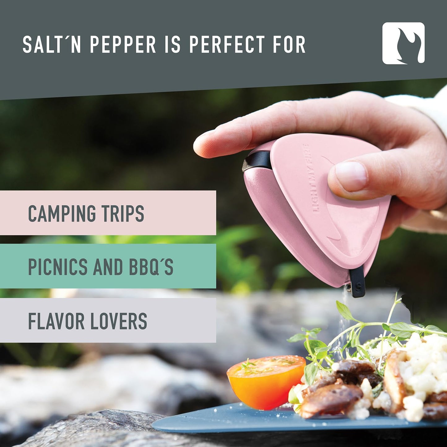 Light My Fire Salt & Pepper Shakers — Travel Salt and Pepper Shakers — Travel Spice Kit Portable Spice Shaker — Multi Spice Container and Salt Dispenser for Outdoor Picnic Camping BPA-Free, Dustypink