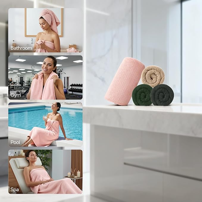 REDKISS Soft Bath Towels Set of 4-35 x 70 in Extra Large Coral Fleece Bath Towel