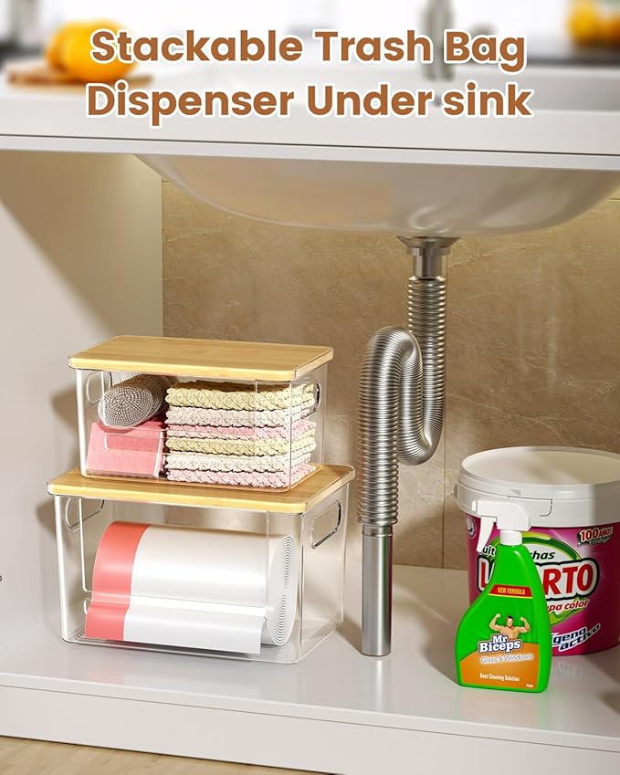 Trash Bag Dispenser 2 Pack, Stackable Trash Bag Holder