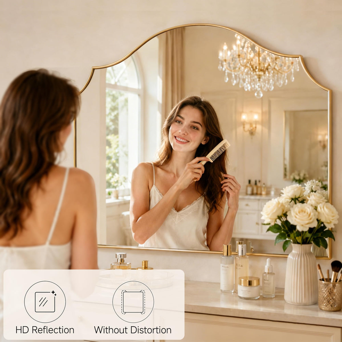 VIWILII 29"x39" Gold Arched Wall Mirror, Decorative Mirror