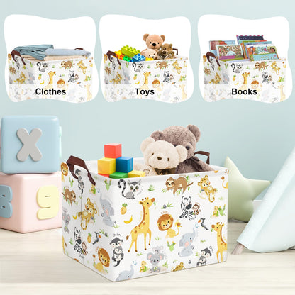 Clastyle Rectangular Baby Storage Basket Large Collapsible Kid Toy Bin Nursery Classroom Books Shelf Basket Shower Towel Gift Basket Giraffe Lion Elephant Pet Basket(Animal)