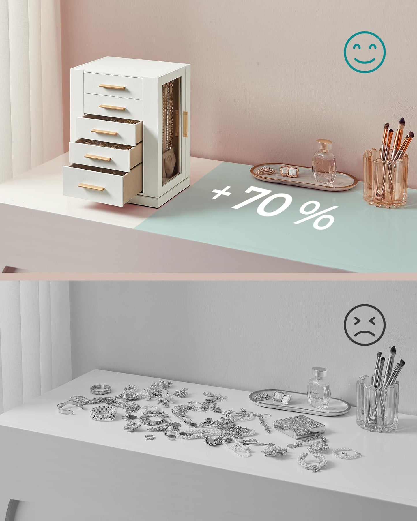 SONGMICS Jewellery Box 360° Rotating, Jewellery Organiser with 5 Drawers, Jewellery Display Case, Glass Window, Spacious, Vertical Jewellery Storage, Open Design, Great Gift, Cloud White JBC170W01