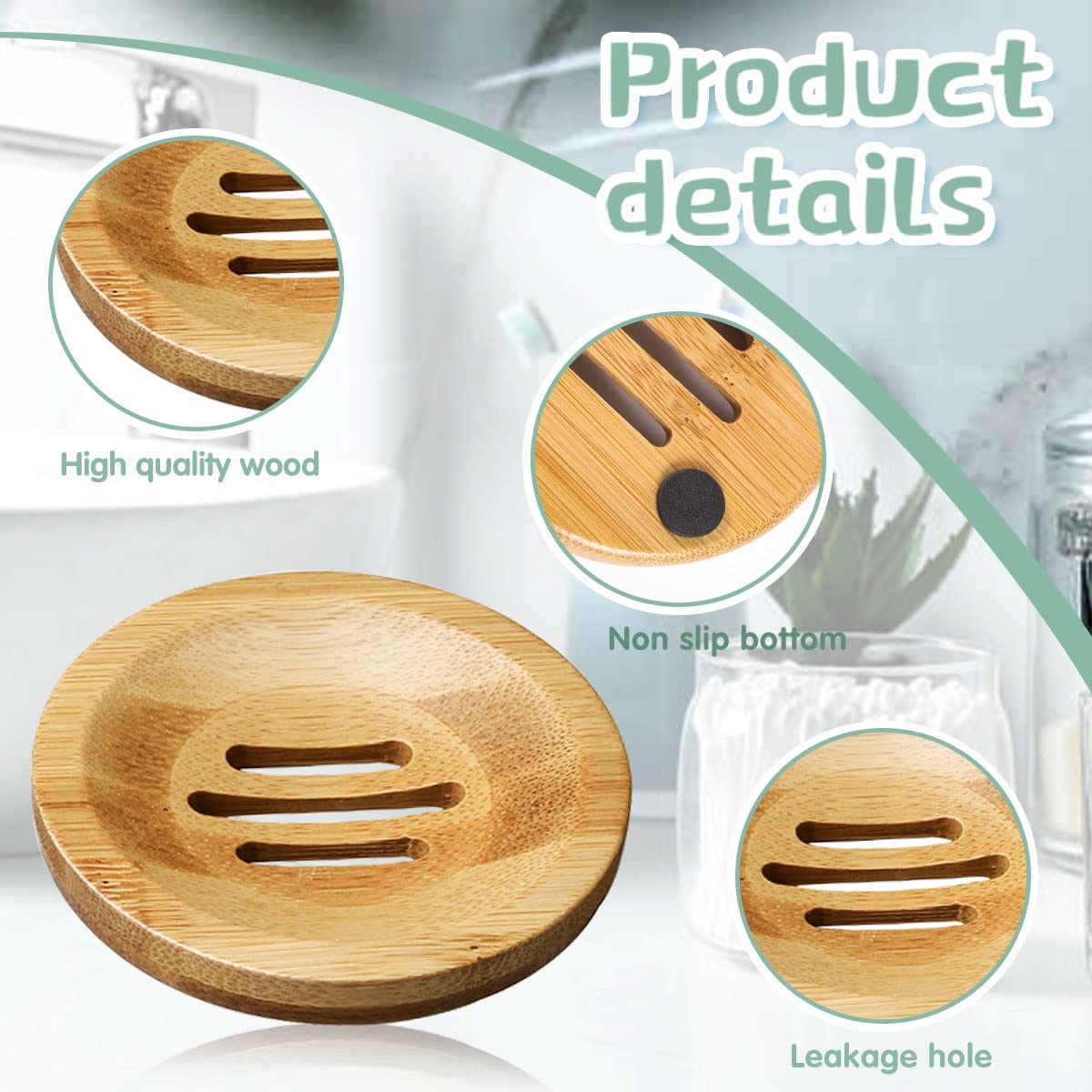 12 Pcs Bamboo Soap Dishes, Wooden Soap Tray Soap Holder, Shampoo Bar Holder Bar Soap Holder for Bathroom, Kitchen (Round)