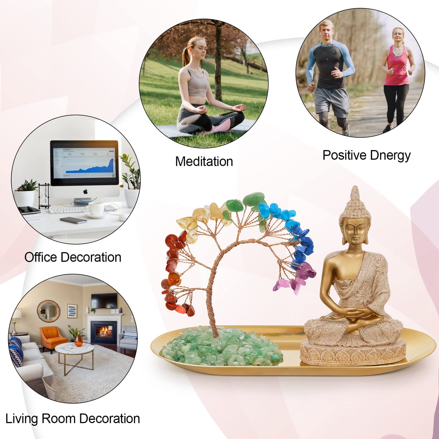INNOLITES 7 Chakra Crystal Tree and Buddha Statue Set, Yoga Meditation Decor, Money Tree and Buda Statues for Home Living Room Office Shelf Decoration Wealth and Luck