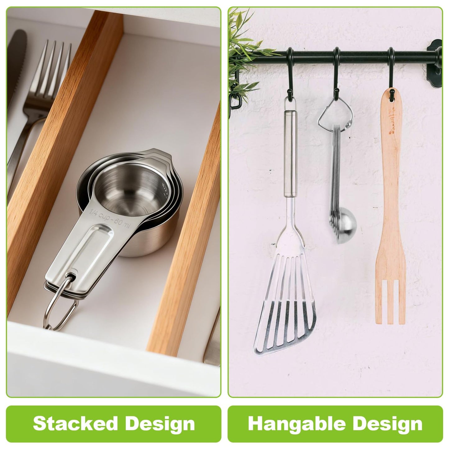 Stainless Steel Measuring Cups and Spoons Set of 10, Nesting Measuring Cup Set - 4 Cups 6 Spoons, Stackable Measure Cup Spoon Set for Dry & Liquid,Dishwasher Safe Kitchen Tools Cooking Baking Supplies