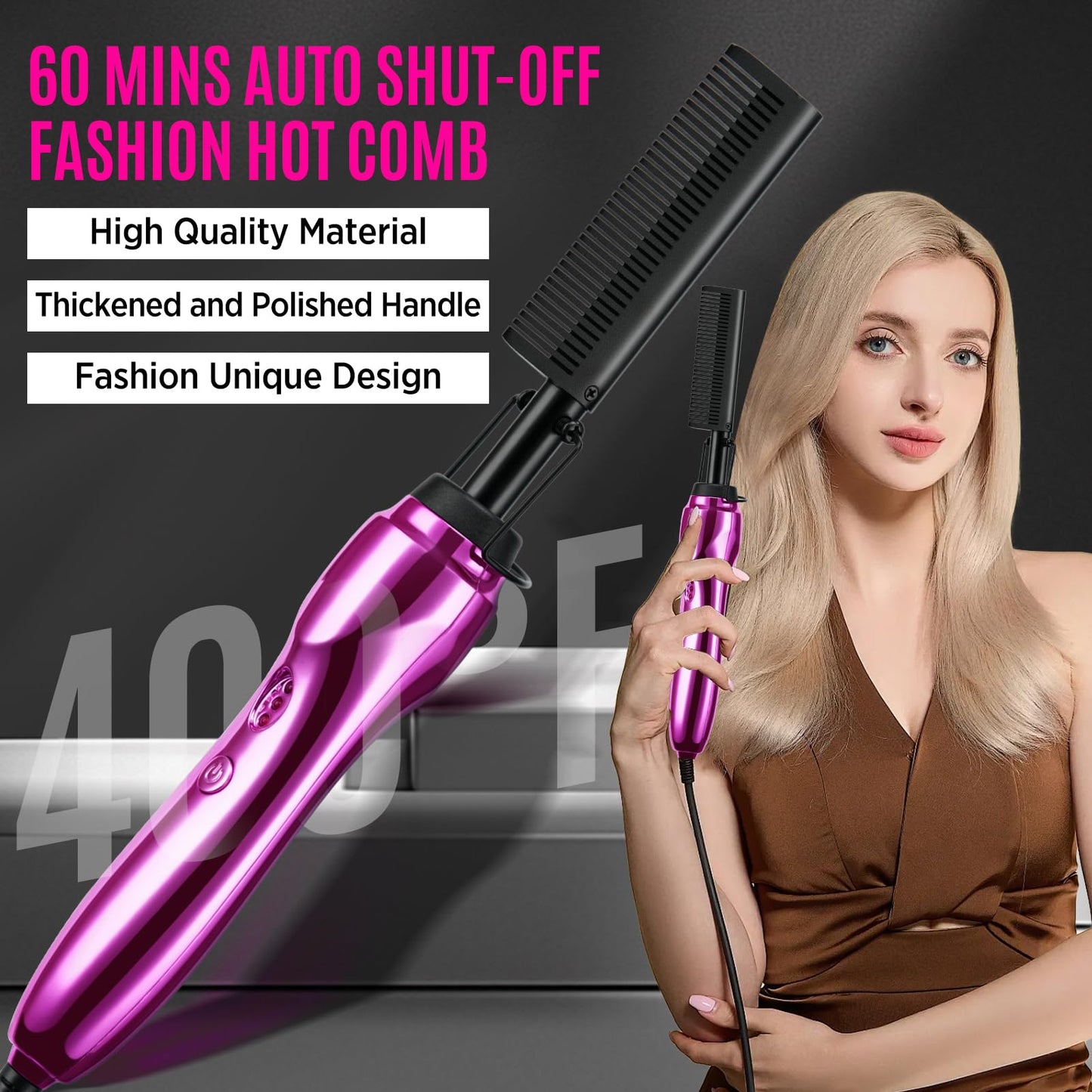 Hot Comb Hair Straightener Set for Lace Front Wigs - Heat Pressing Combs Ceramic Curling Flat Iron Electric Hot Comb for Wigs - Hair Straighteners Straightening Comb for Women Wig Installation Kit