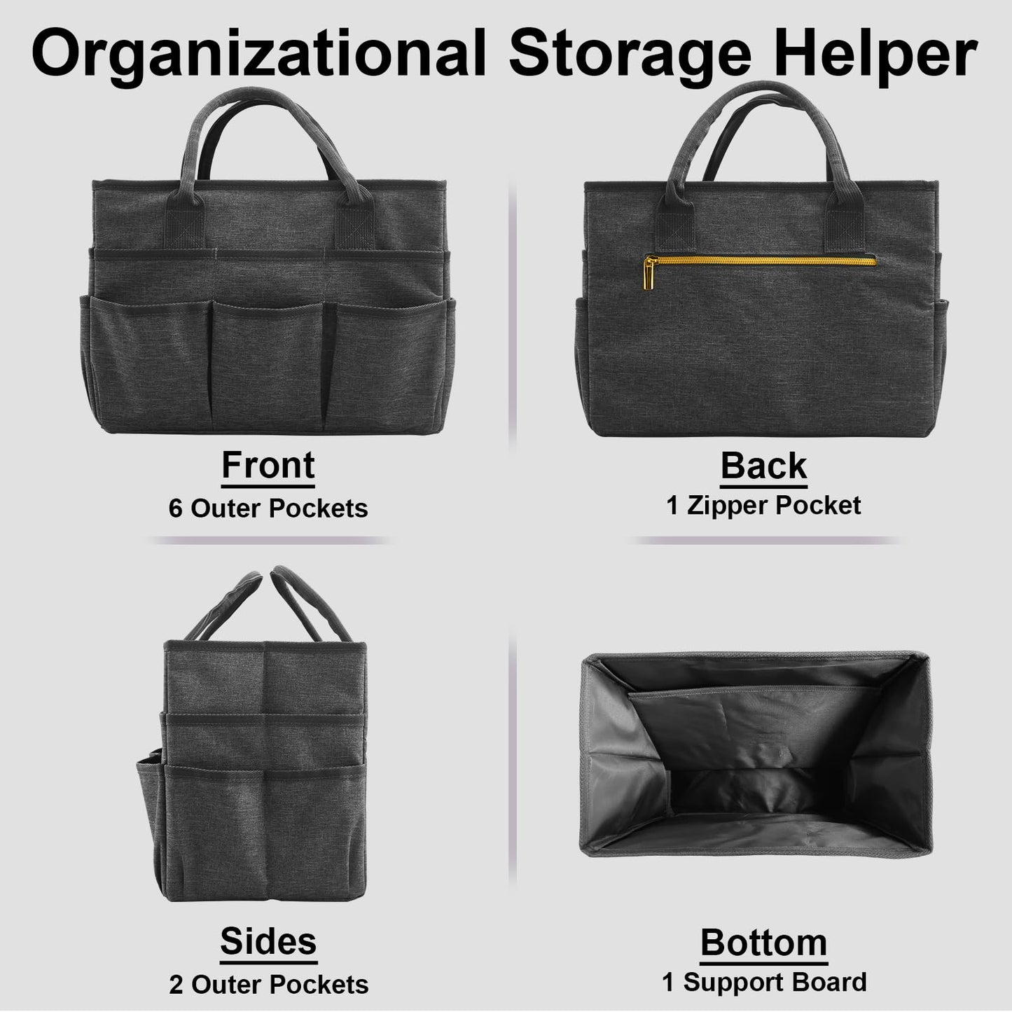 Cupohus Art Organizer Craft Storage Tote Bag with Pockets and Handles, Oxford Fabric Carrying Caddy for Teacher, Officer, Artist, Students, Traveler, and More –Grey