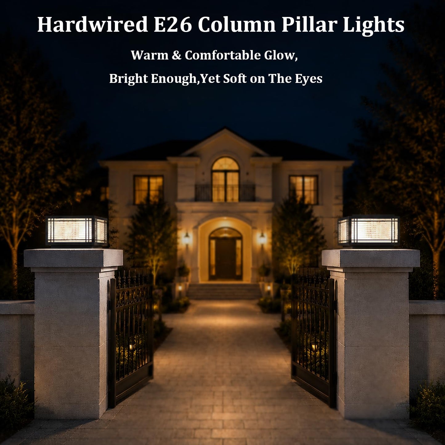 SLAWA Outdoor Post Caps Lights Modern Square Fence Pillar Lamps Waterproof Lawn Column Cap Lamp Courtyard Stainless Steel Housing Light Deck Post Light Fixture with Pier Mount Yard Pedestal Light