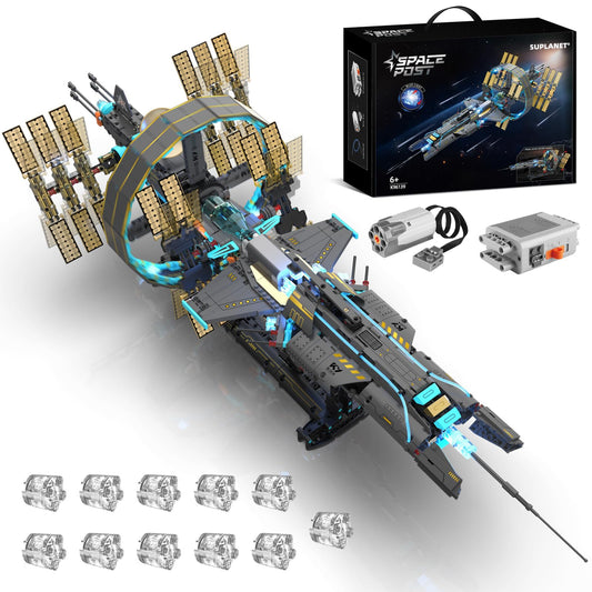 Suplanet Space Station Spaceship Building Blocks Set with Motor & LED Lights, Exploration Model Building Kits with Display Stand, STEM Engineering Gift for Kids,Adults and Space Fans (1471 PCS)