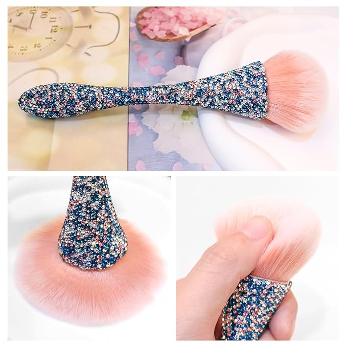WOKOTO 1pcs Blue Shiny Rhinestone Nail Art Dust Brushes
