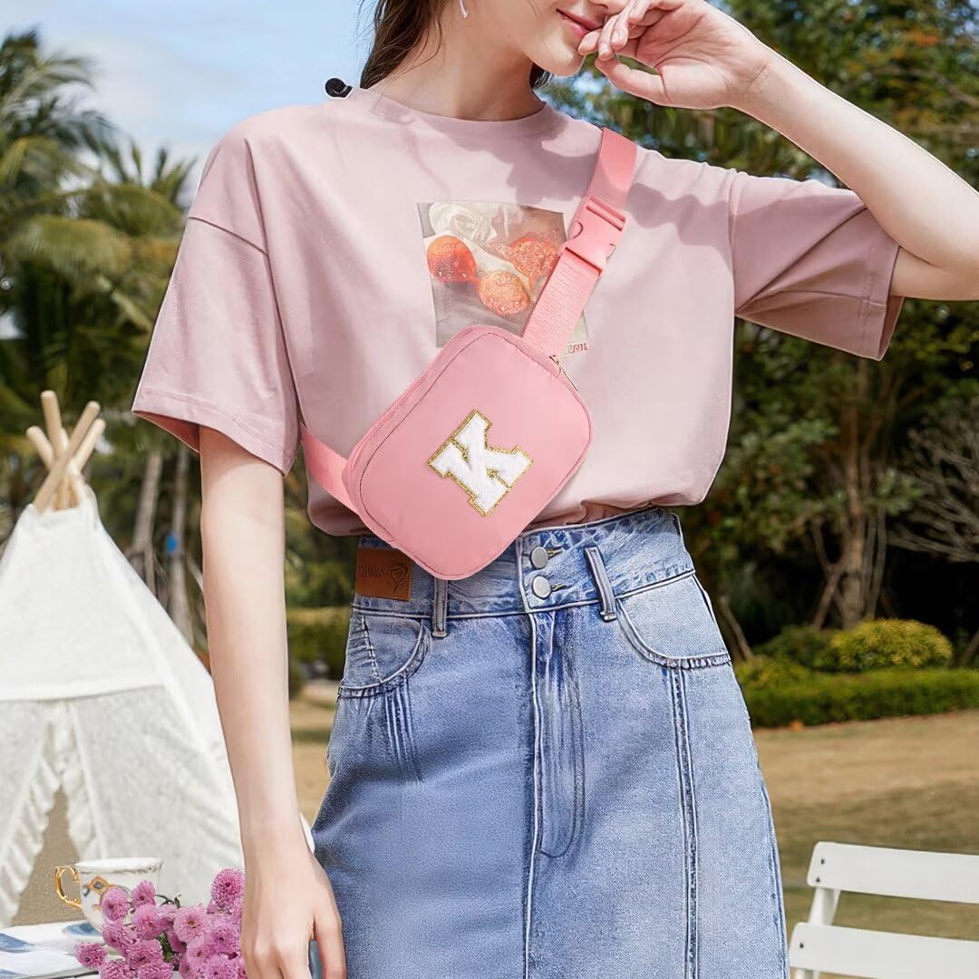 YOOLIFE Personalized Gift - Crossbody Bag for Women, Initial Belt Bag in Pink; Perfect Travel/Fanny Pack Gift for Women