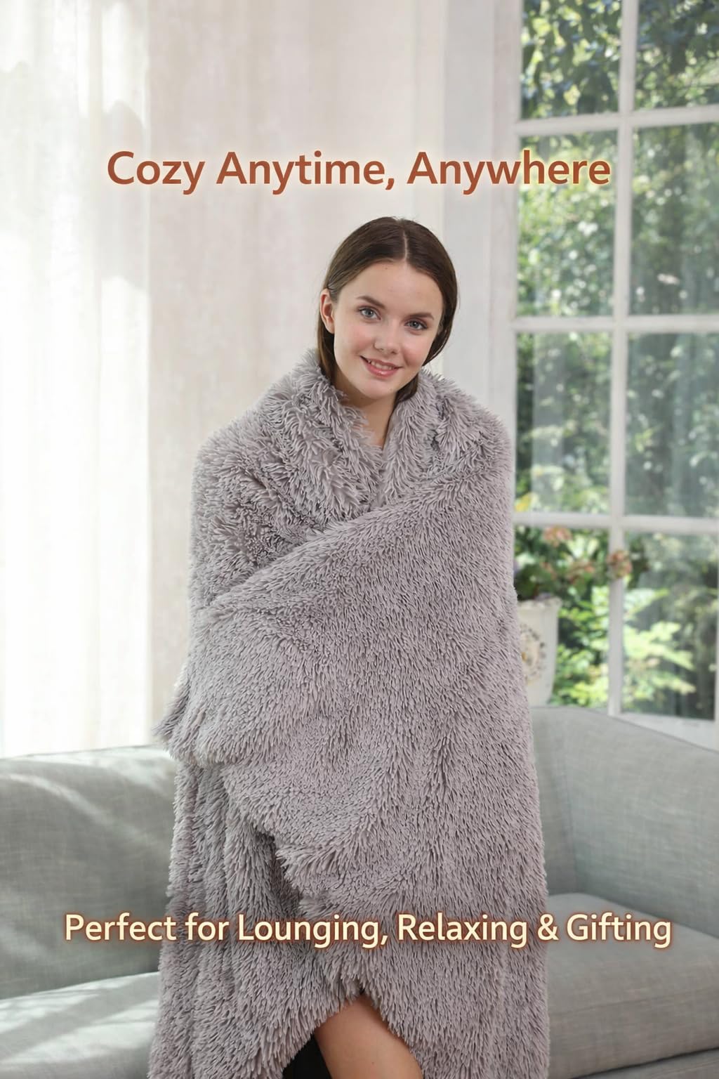 Shaggy Faux Fur Throw Blanket 60" x 70" – Ultra Soft Fluffy Plush Blanket, Double-Sided Cozy Micromink, Lightweight Warm Blanket for Couch, Bed, Sofa, Machine Washable (Grey)