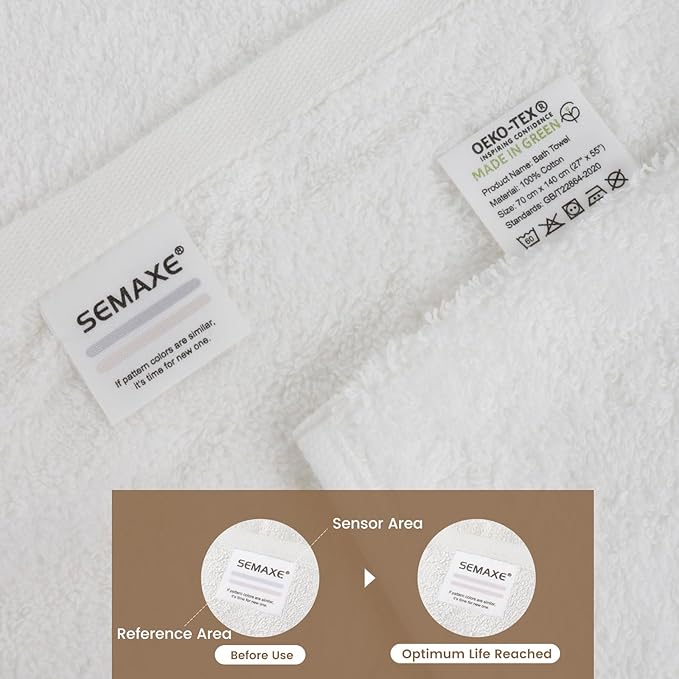 SEMAXE White Bath Towel for Bathroom, 100% Cotton Towel