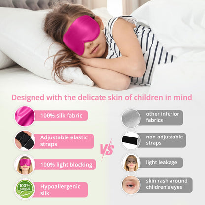 Kids Sleep Mask Eye Cover, 100% Real Natural Pure Silk Eye Mask with Adjustable Strap, Blindfold Kids Eye Mask for Sleeping, Eye Shade for Boys Girls and Adult, Pressure-Free Comfort (Black)