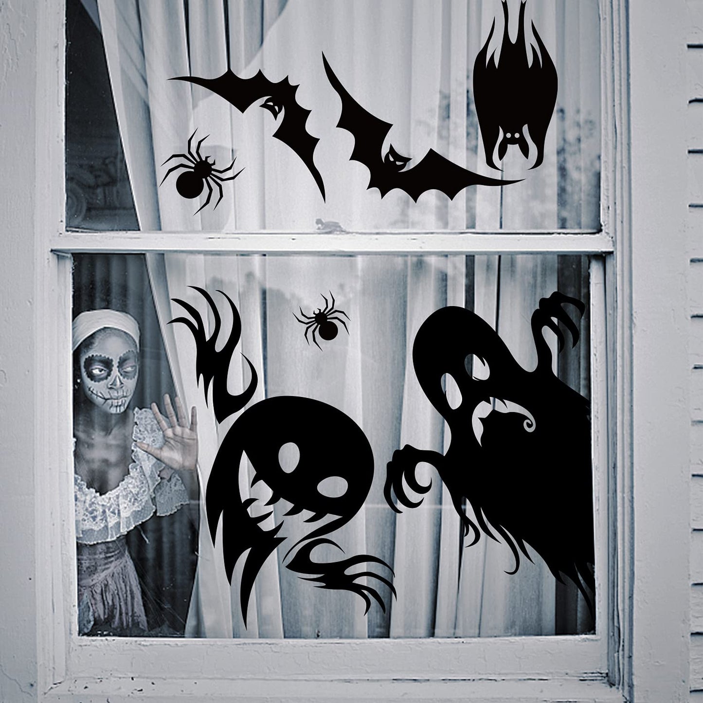 CCINEE Halloween Window Cling Sticker,Giant Spooky Monster Silhouette Window Decal for Halloween Party Decoration,4 Sheet