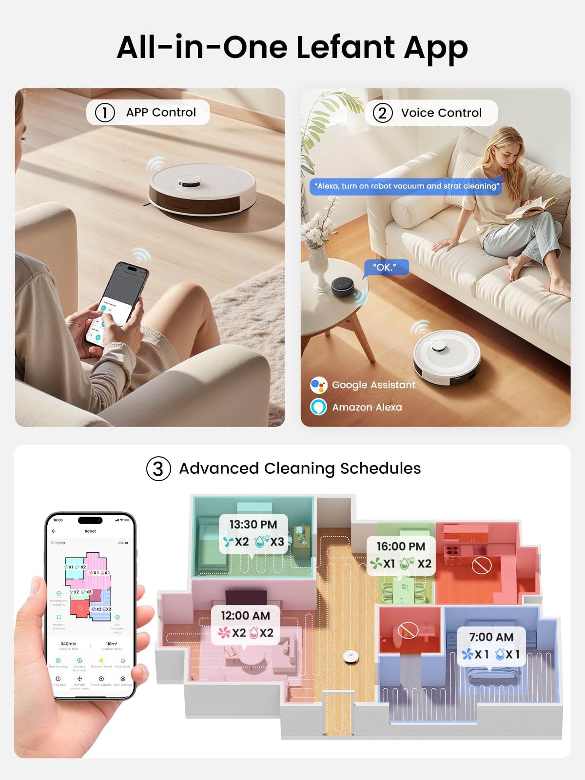 Lefant LiDAR Robot Vacuum and Mop, 45-Day Self-Emptying, 190° PSD Obstacle Avoidance, Customized Cleaning, Multi-Floor Mapping, 5500Pa Strong Suction, 140 Min Runtime, WiFi/Alexa/APP, M2 Pro
