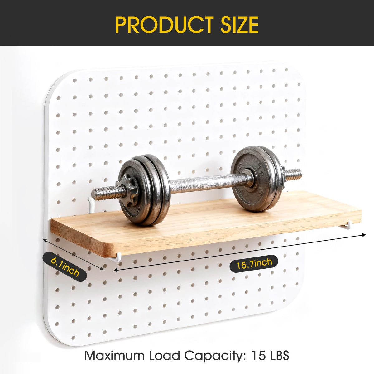 MVRPOWER Pegboard Shelf Set of 2, High Stability Wooden Shelf with 2 Metal Hooks, 15.7" x 6.1" Wooden Peg Board Organizer