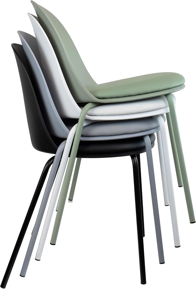 2xhome Modern Stackable Armless Dining Chair | Plastic Shell Seat with Metal Legs | Indoor or Outdoor Use | Home Kitchen Patio (1, Black, Padded Seat)