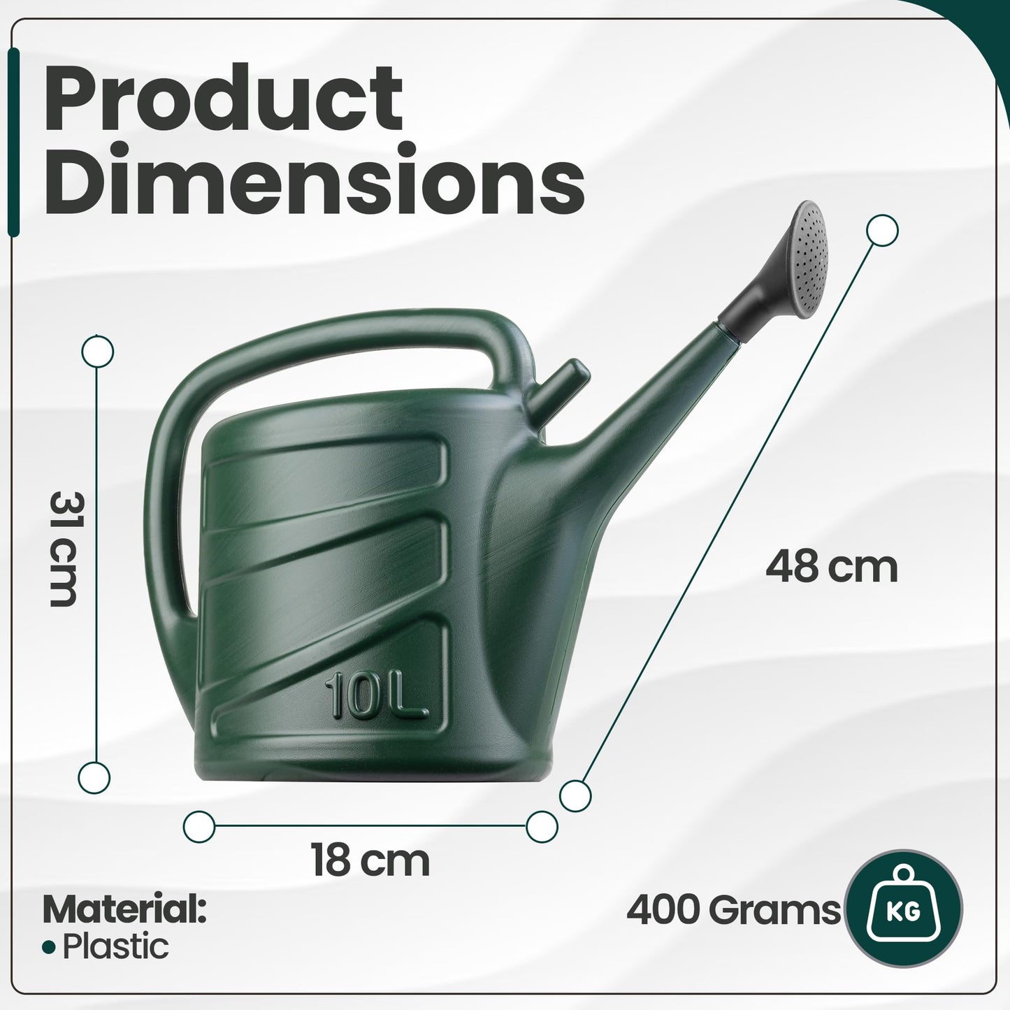 Hardys 10L Green Rose Watering Can - Outdoor & Indoor Watering Can with Detachable Sprinkler Rose Head, Long Spout Water Can for Houseplant & Garden Plants