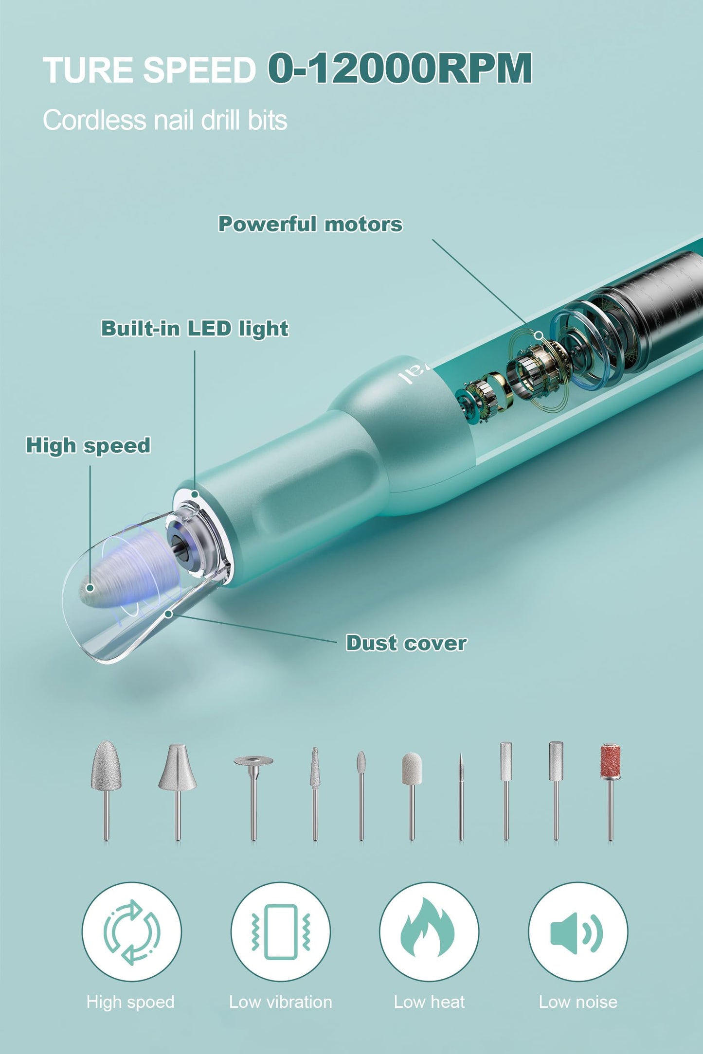 Electric Nail Drill Professional, 45000RPM Cordless Electric Nail File for Acrylic Gel Nails, Professional Nail Drill Manicure Pedicure Polishing Shape Tools for Home Salon