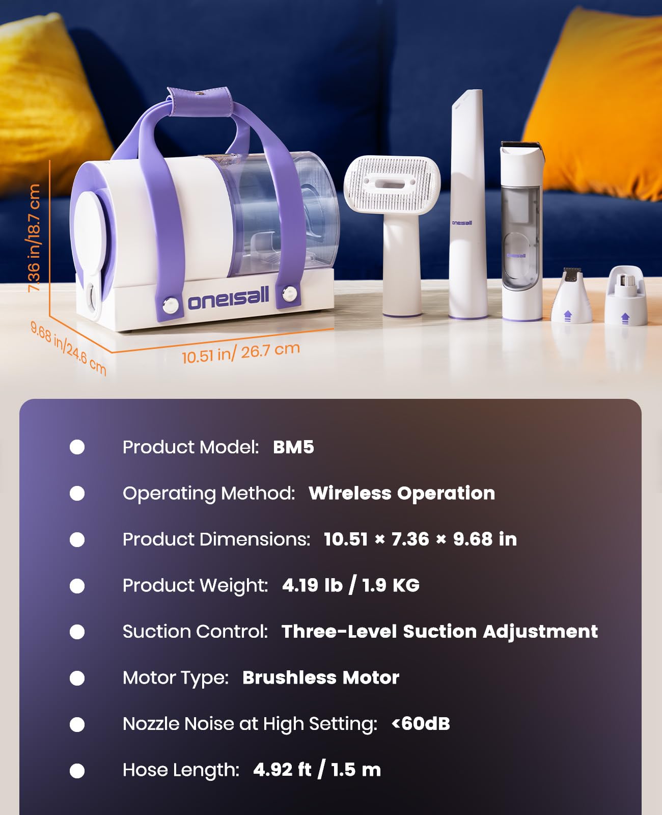 oneisall Dog Grooming Kit with Vacuum,Dog Clippers Vacuum,10000Pa Powerful Suction 99% Pet Hair,Pet Hair Vauum with 12 Proven Tools for Shedding Grooming