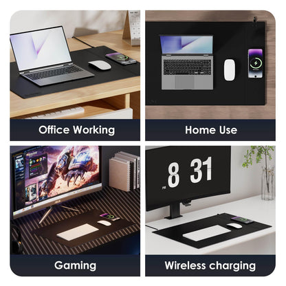 Magnetic Mouse Pad with Wireless Charging, 31'' x 11.7'' Extra Large Desk Pad, Waterproof and Scratch-Resistant Mousepad, Charcoal Black Computer Mouse Mat for MacBook, PC, Laptop