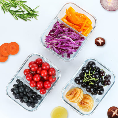 M MCIRCO [5-Pack,36 Oz] Glass Meal Prep Containers 2 Compartments Portion Control with Upgraded Snap Locking Lids Glass Food Storage Containers, Microwave, Oven, Freezer and Dishwasher (4.5 Cups)