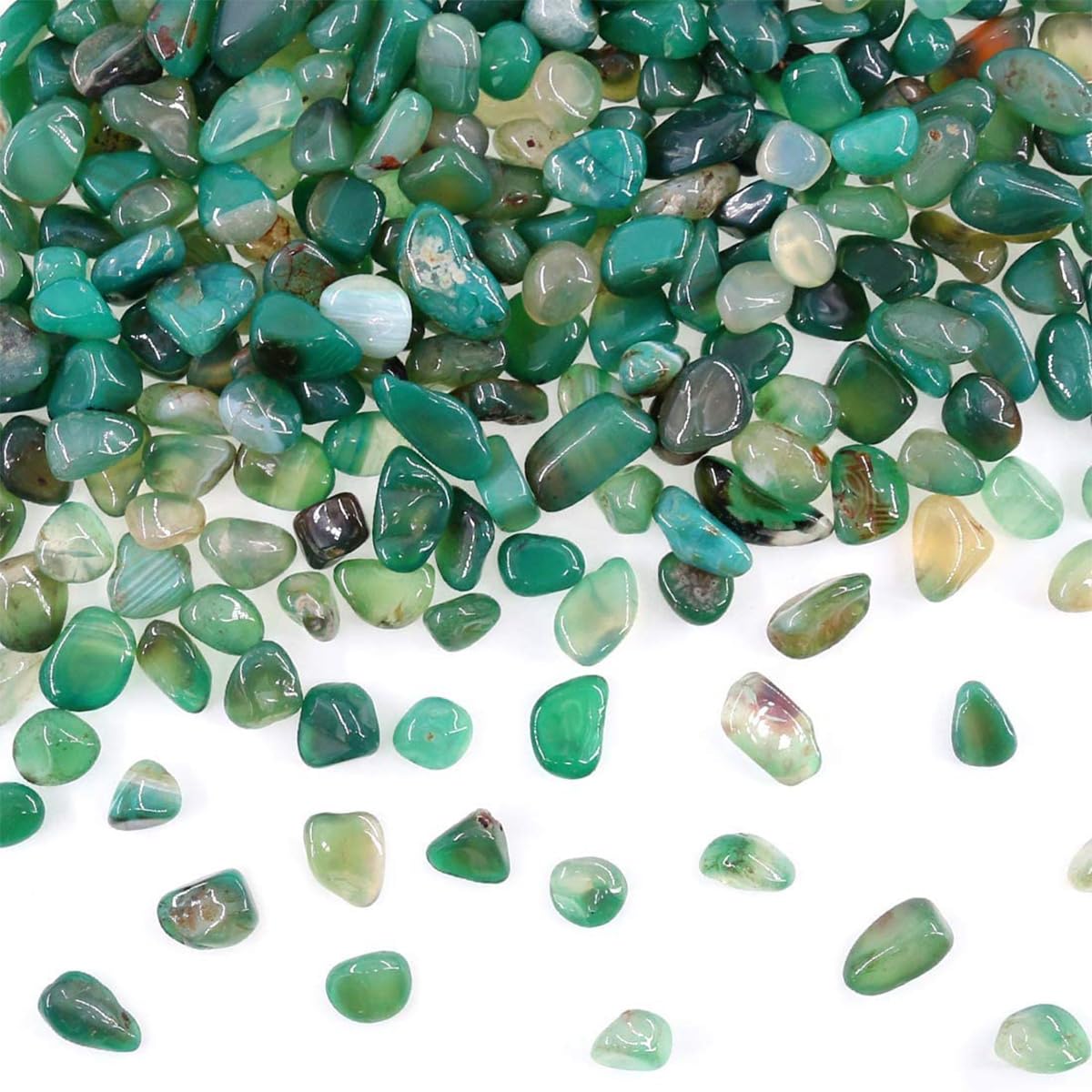 WAYBER Natural Green Agate Pebbles, 1 Lb/460g Decorative Rocks Non-Toxic Crystal Stone Irregular Quartz Gemstone Crushed Pieces Tumbled Stone Chips for Jewelry Making/Home Decoration