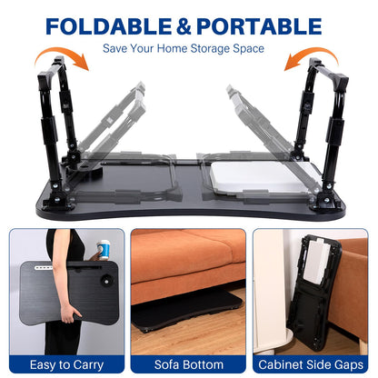 BYMECOST Laptop Desk for Bed, Height Adjustable Laptop Bed Table, Foldable Portable Lap Desk Stand with USB/Storage Drawer/Cup Holder/Slot, Breakfast Tray for Working Reading Writing Eating