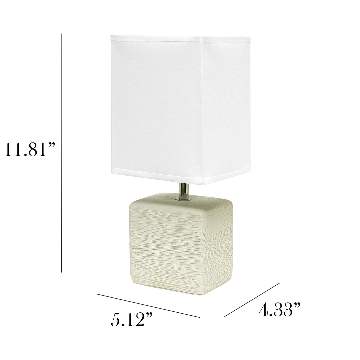 Simple Designs LT2072-OFF Petite Faux Stone Table Lamp with Fabric Shade, Off White with White Shade