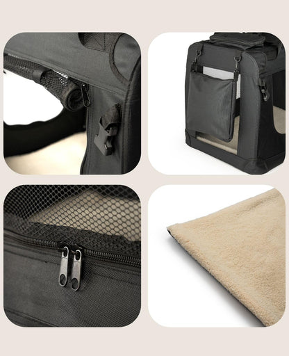 lionto Dog transport box foldable for travel & car, 60x42x44 cm, sturdy transport box with carrying handles & blanket for cats & dogs up to 12 kg, sturdy fabric dog box for small & large, black