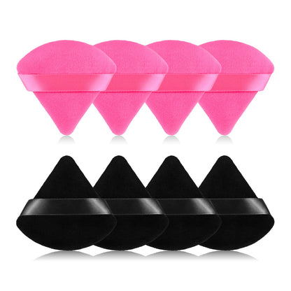 8Pcs of Triangular Powder Puff Makeup Sponges, Made of Super-soft Velvet, Designed for Contouring, Eye, and Corner, Beauty Blender Foundation Mixing Container.(Black)