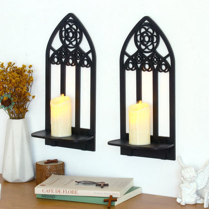 Zzbakress 2 Pcs Gothic Sconces Wall Decor - Black Goth Arched Church Wall Art Gothic Home Decor for Living Room, Kitchen, Dining Room (Elegant)
